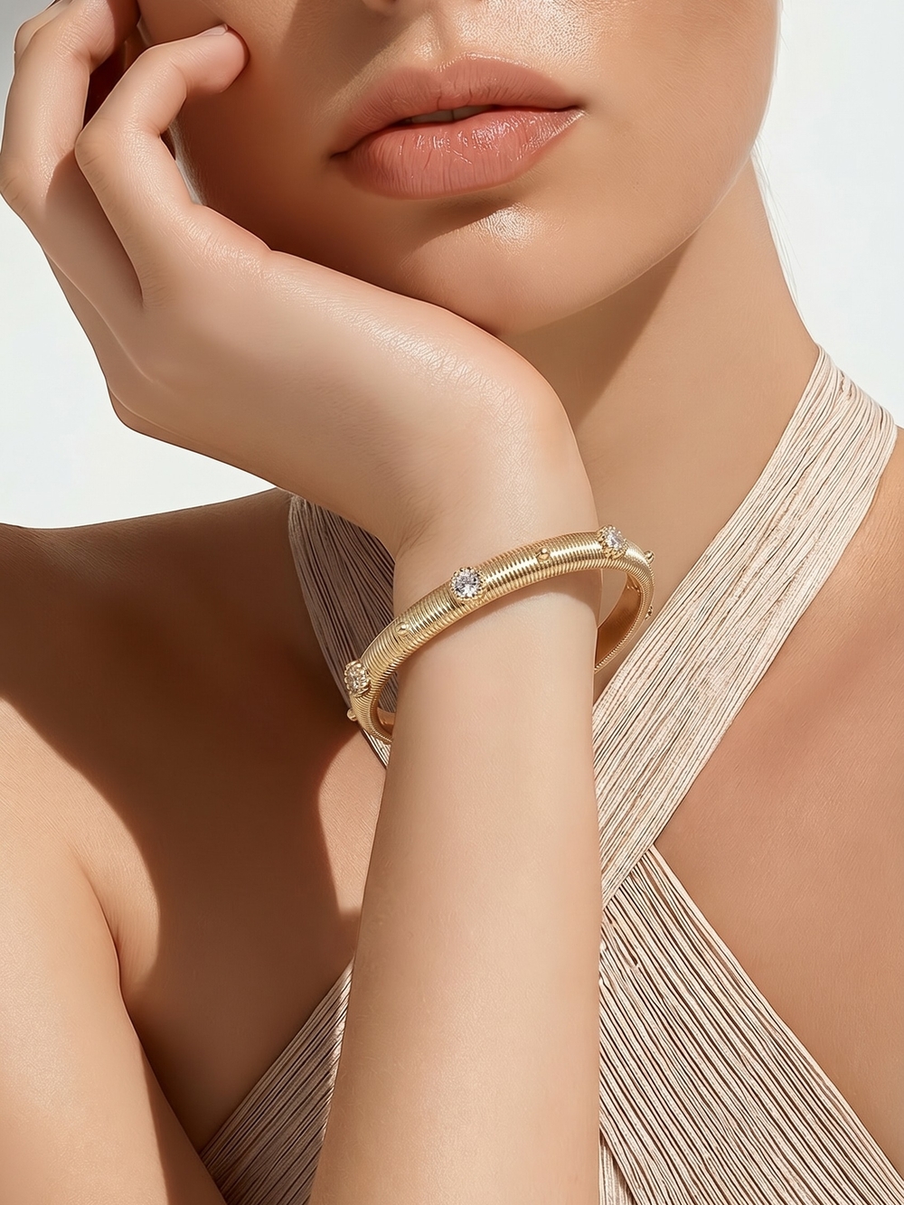 Gold Bracelet with Crystal Accents - Women Jewelry